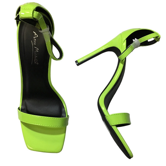 ANNE MICHELLE 8.5 neon green endless-53 strappy ankle tie stiletto heels NIB R2 - Picture 2 of 8